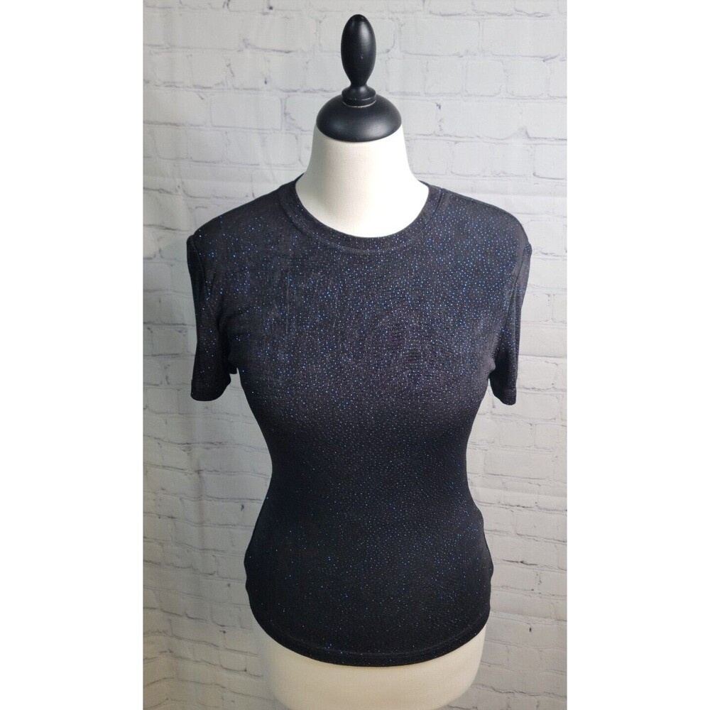 Kenar Studio Vintage Fitted Blouse Black with Blue Sparkles size Med